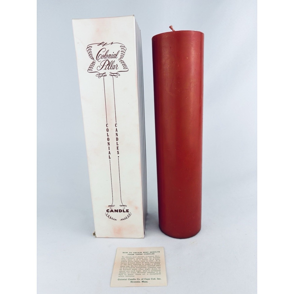 Vintage‎ 635  12" Red Pillar Colonial Candle Co Hyannis MA Cape Cod Original Box